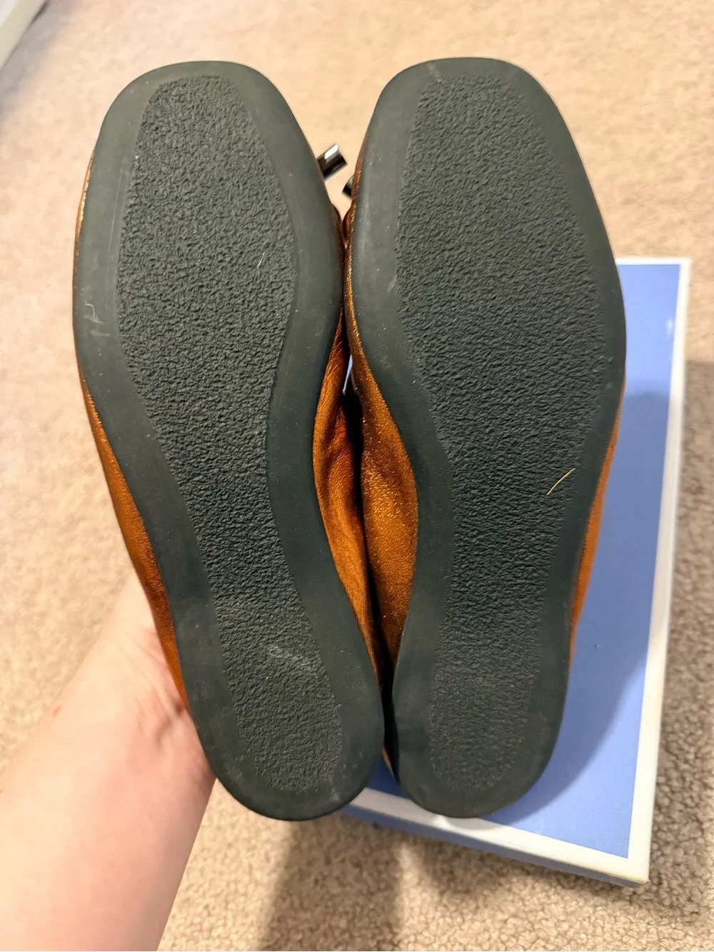 HOLLYWOULD Metallic Bronze Ballet Flats Bow Shoes 7.5
